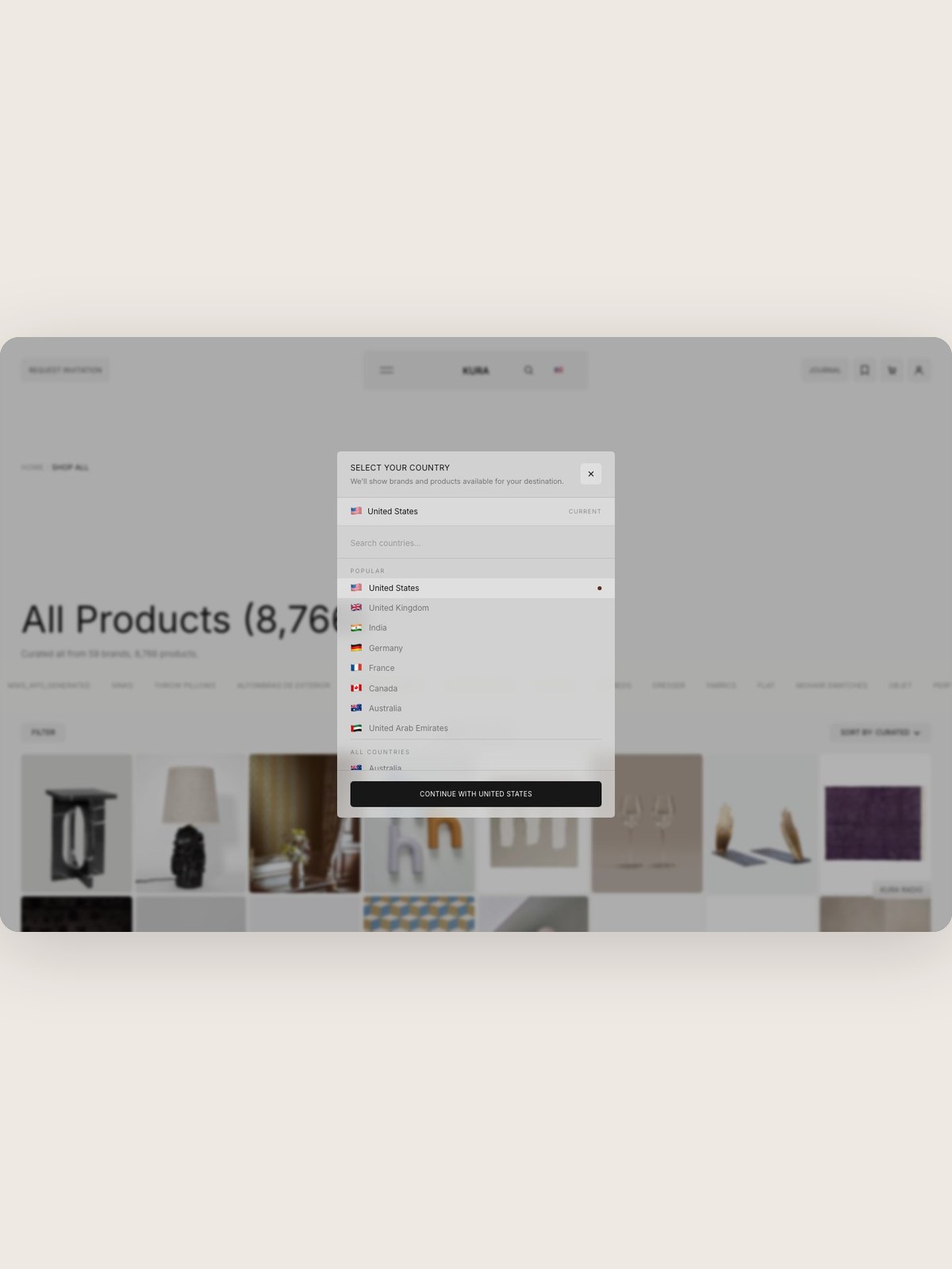 KURA storefront, desktop and phone