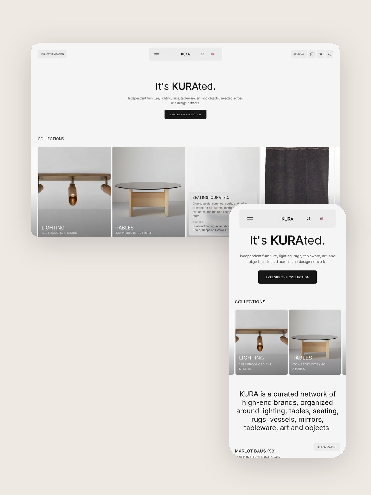 KURA storefront, desktop and phone