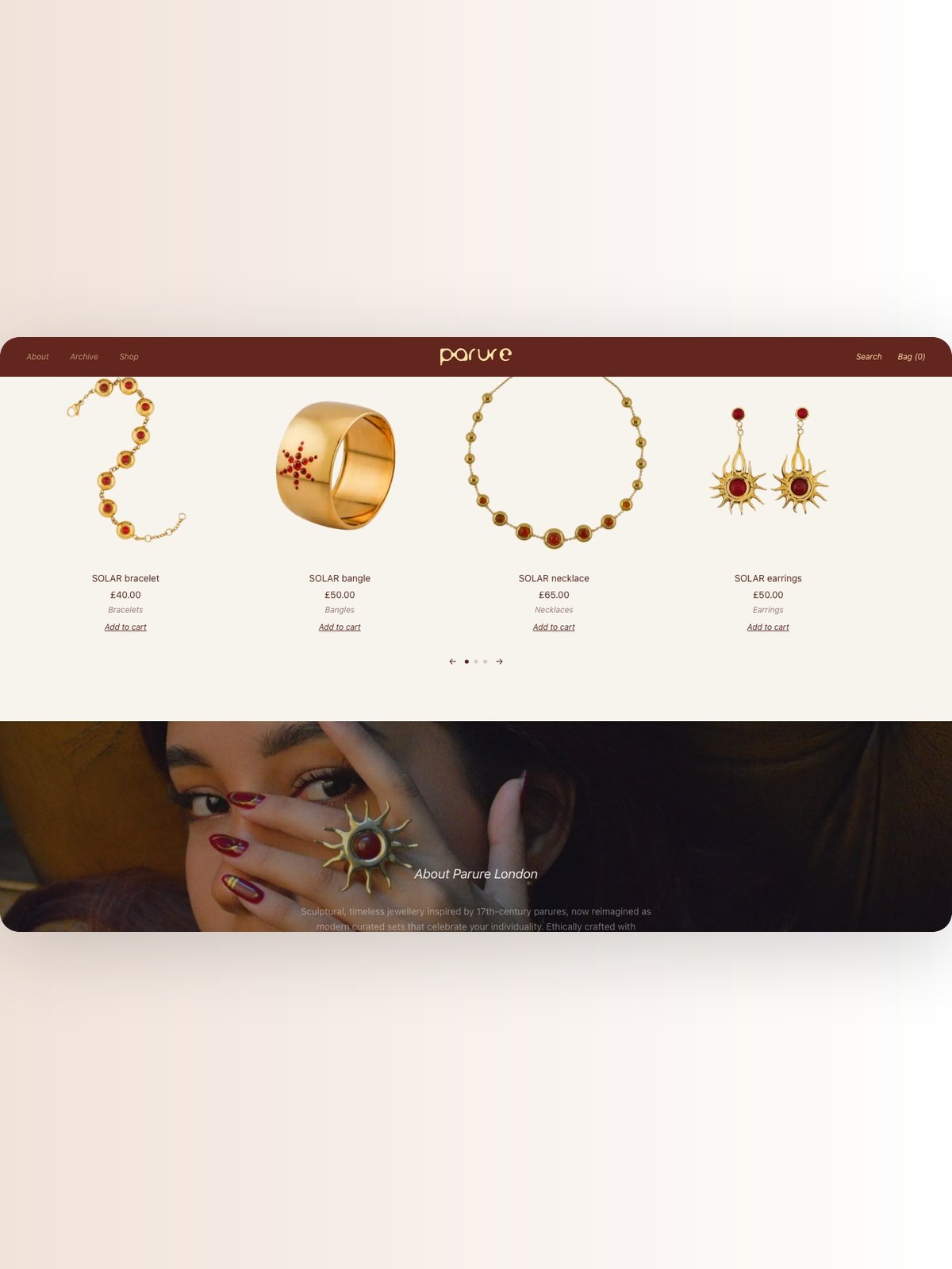 Parure London storefront, desktop and phone