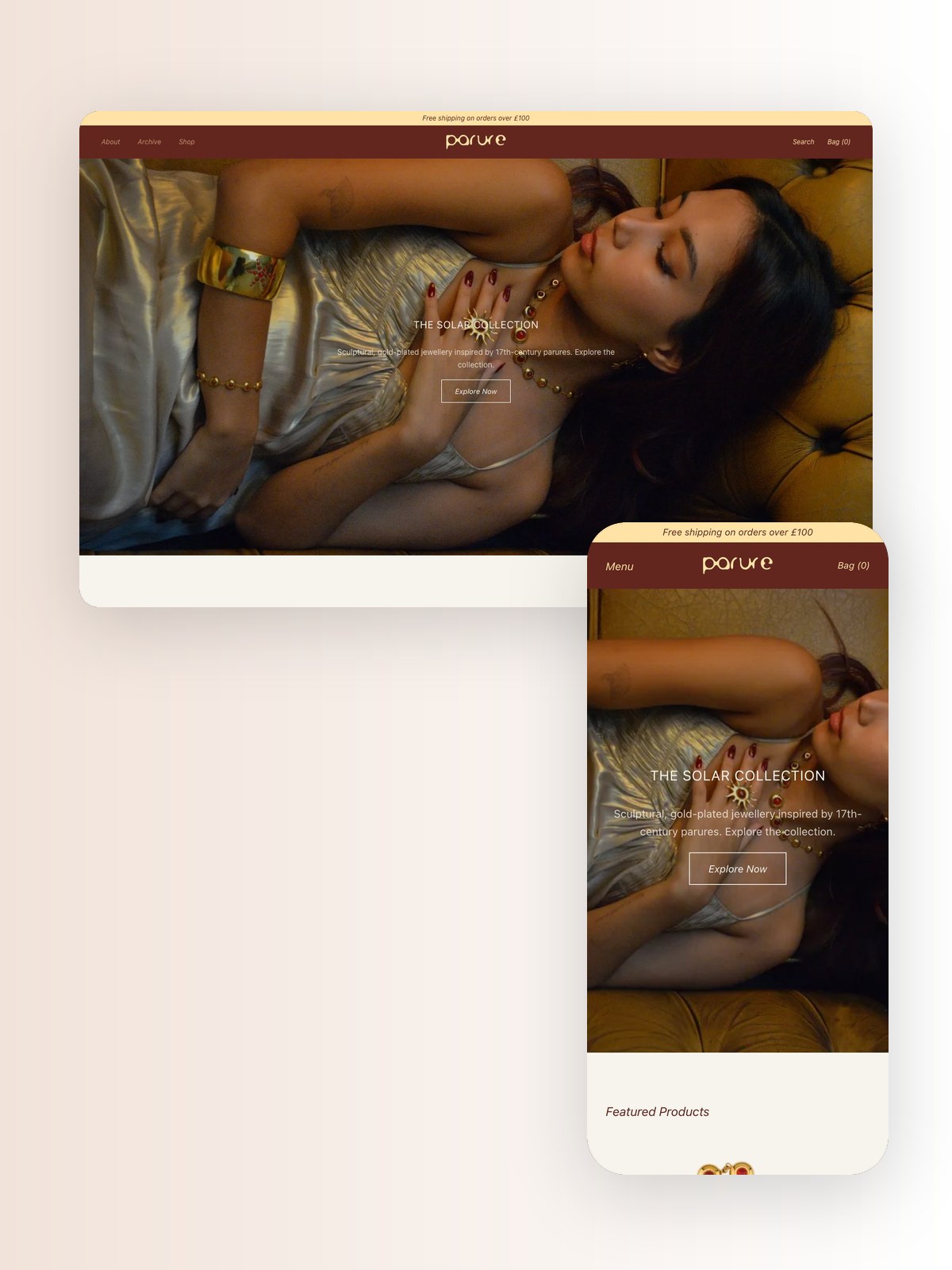 Parure London storefront, desktop and phone