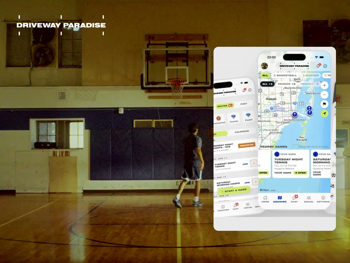 Driveway Paradise court with companion app screens