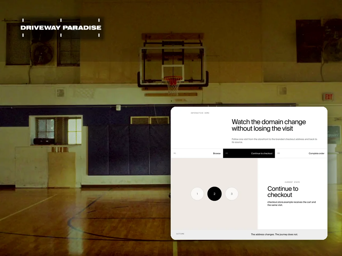 Driveway Paradise court with a checkout domain flow demo