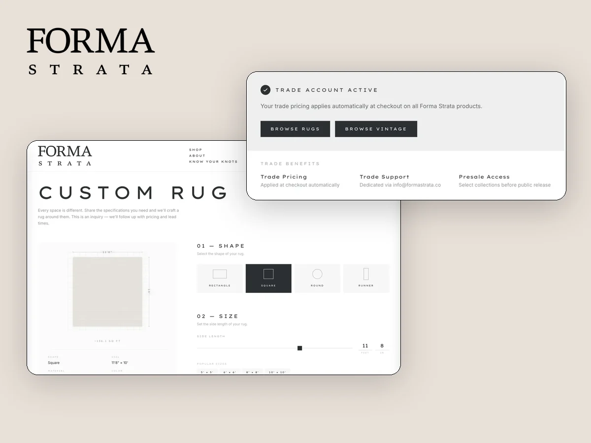 Forma Strata account state with its custom rug builder