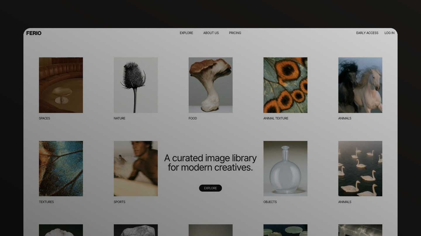 The Ferio image library, framed on a warm backdrop