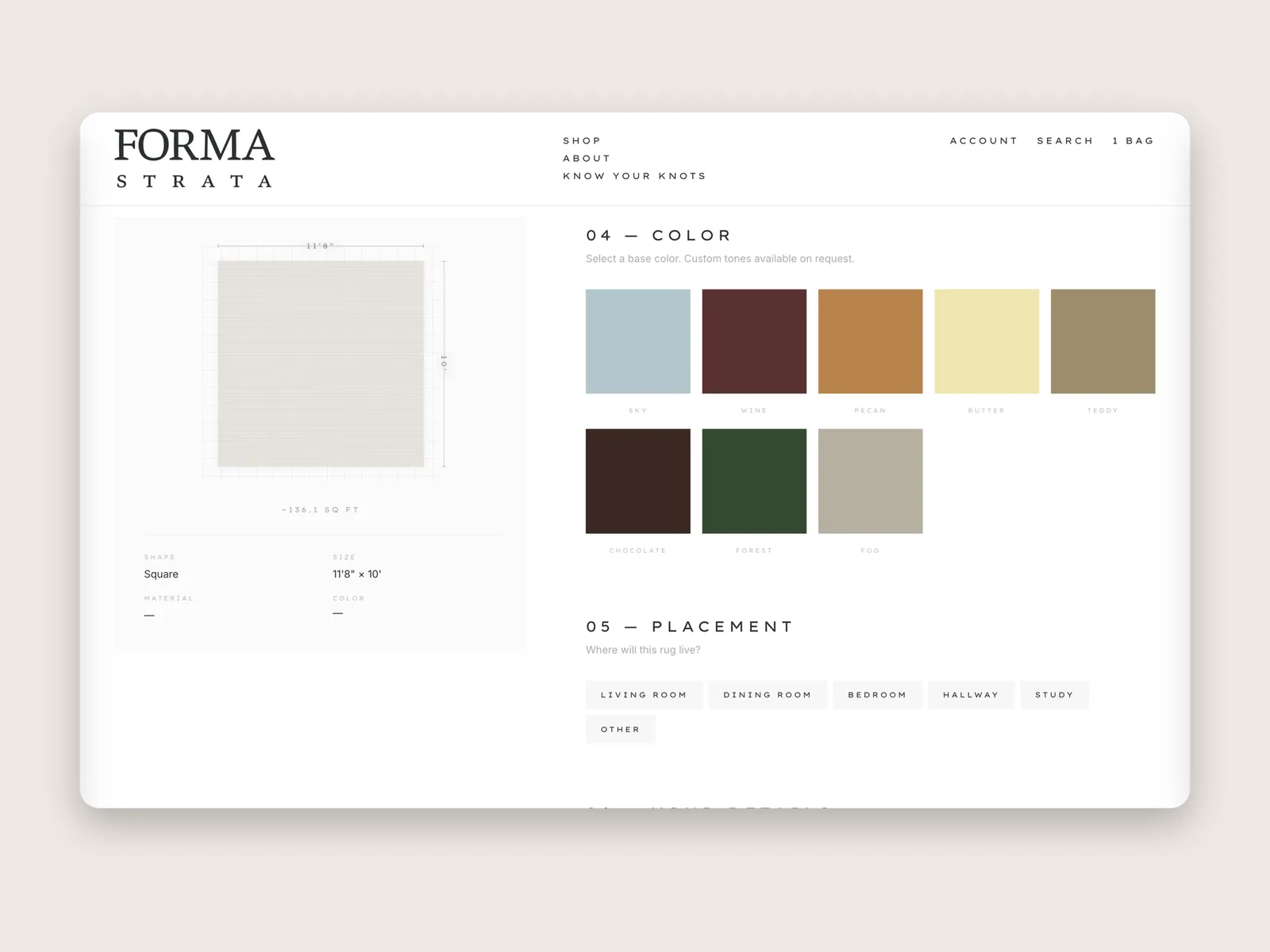 Forma Strata custom rug builder, color and placement step