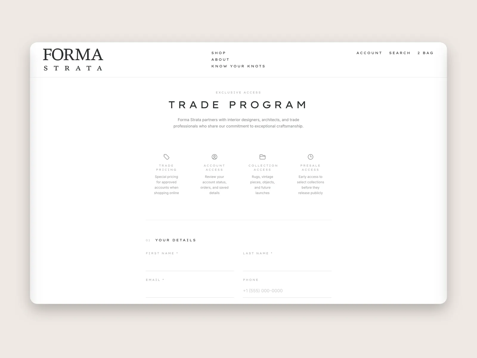 Forma Strata trade programme application page