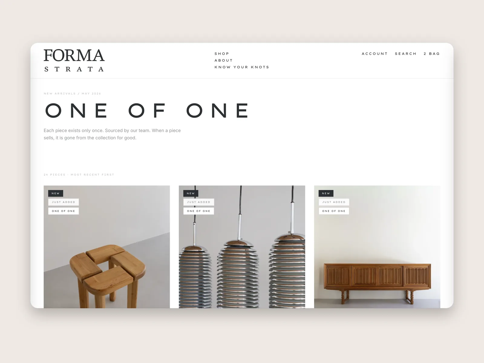 Forma Strata One of One collection of unique pieces