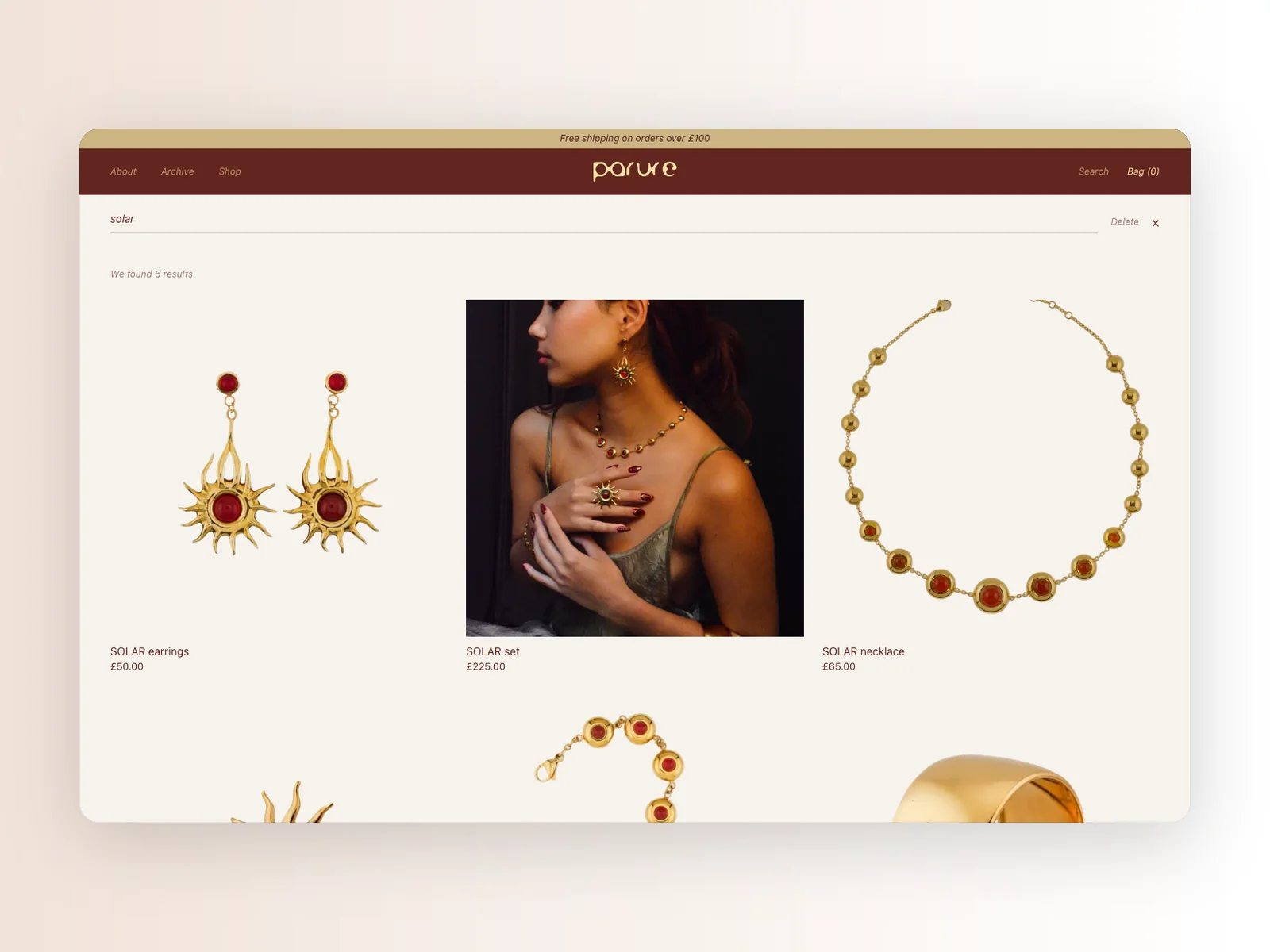 Parure London search overlay