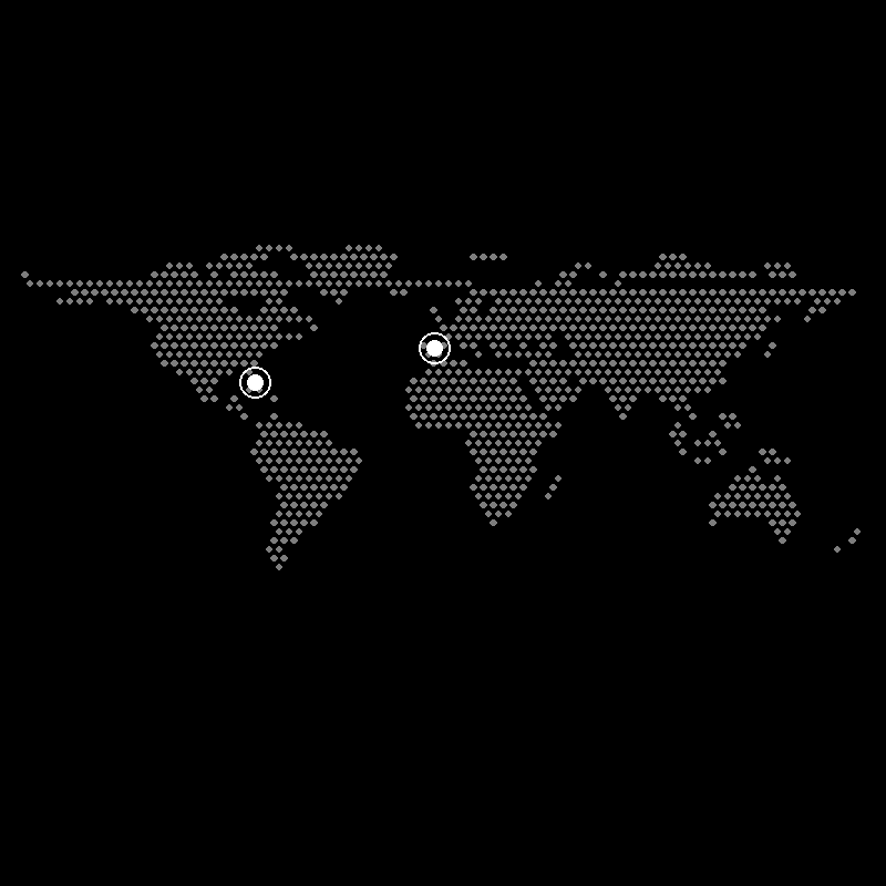 World map with Madrid and Miami marked